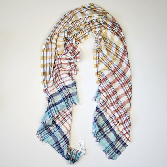 NEW Talbots Plaid Lightweight Soft Fringe Trim Oblong Scarf - Picture 1 of 7